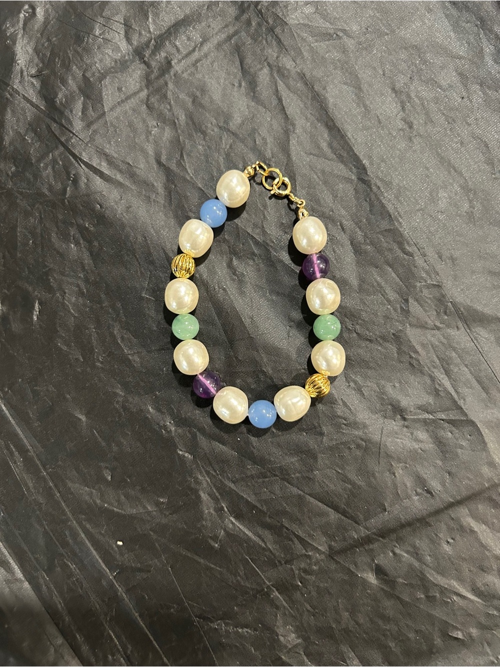 Multi-Color Pearl & Bead Bracelet - Gold Accents